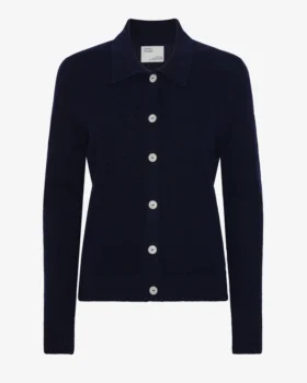 Cardigan de lana merino con cuello para mujer - Azul marino