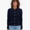 Cardigan de lana merino con cuello para mujer - Azul marino