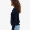 Cardigan de lana merino con cuello para mujer - Azul marino