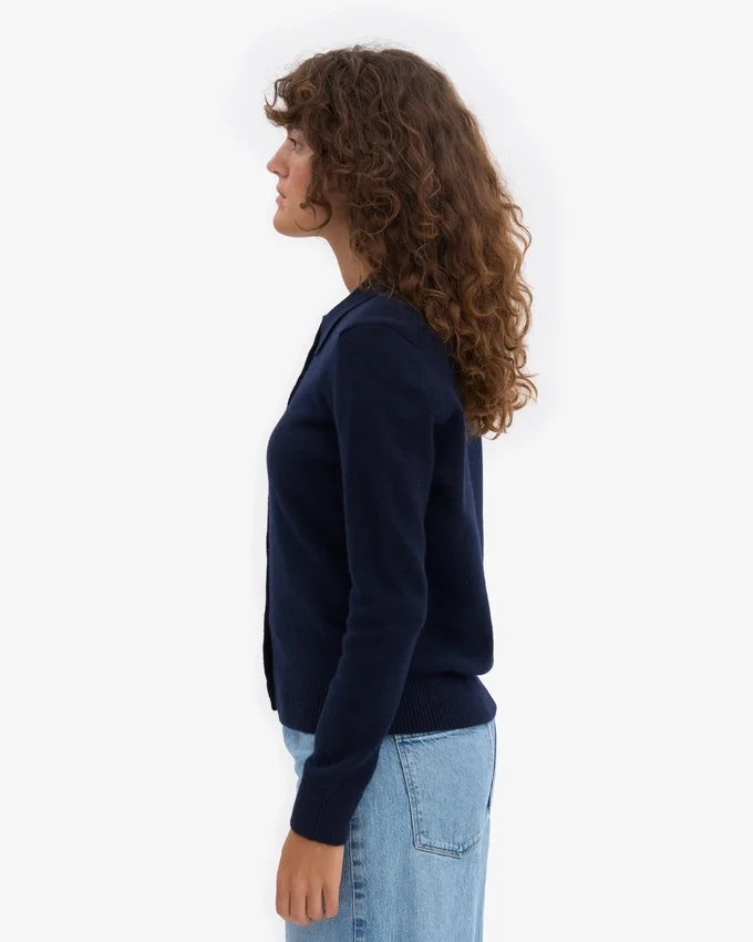 Cardigan de lana merino con cuello para mujer - Azul marino