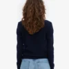 Cardigan de lana merino con cuello para mujer - Azul marino