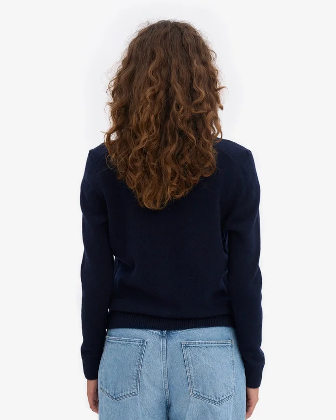 Cardigan de lana merino con cuello para mujer - Azul marino