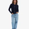 Cardigan de lana merino con cuello para mujer - Azul marino