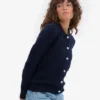 Cardigan de lana merino con cuello para mujer - Azul marino