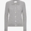 Cardigan de lana merino con cuello para mujer - Gris jaspeado