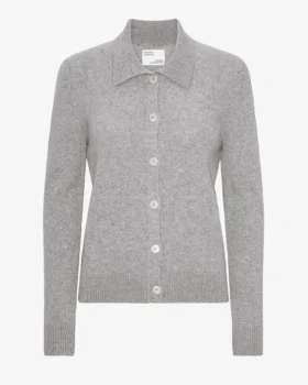 Cardigan de lana merino con cuello para mujer - Gris jaspeado