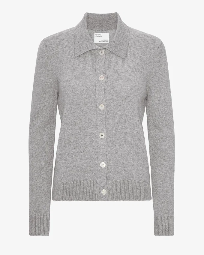 Cardigan de lana merino con cuello para mujer - Gris jaspeado