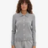 Cardigan de lana merino con cuello para mujer - Gris jaspeado
