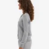 Cardigan de lana merino con cuello para mujer - Gris jaspeado
