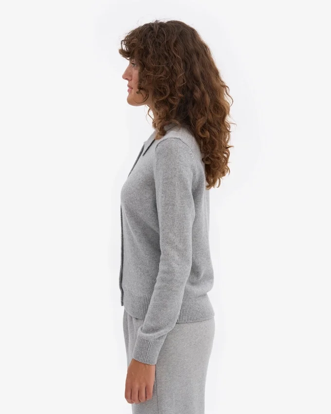 Cardigan de lana merino con cuello para mujer - Gris jaspeado