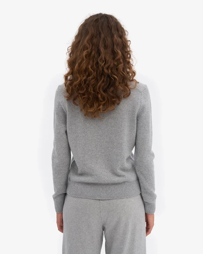 Cardigan de lana merino con cuello para mujer - Gris jaspeado