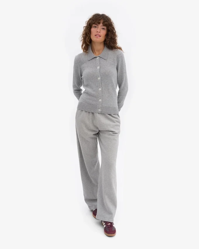 Cardigan de lana merino con cuello para mujer - Gris jaspeado