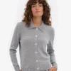 Cardigan de lana merino con cuello para mujer - Gris jaspeado