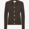 Cardigan de lana merino con cuello para mujer - Marrón café