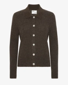 Cardigan de lana merino con cuello para mujer - Marrón café