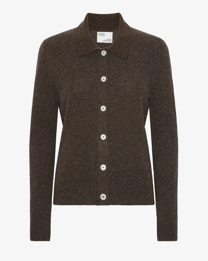 Cardigan de lana merino con cuello para mujer - Marrón café