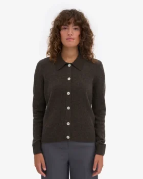 Cardigan de lana merino con cuello para mujer – Marrón café