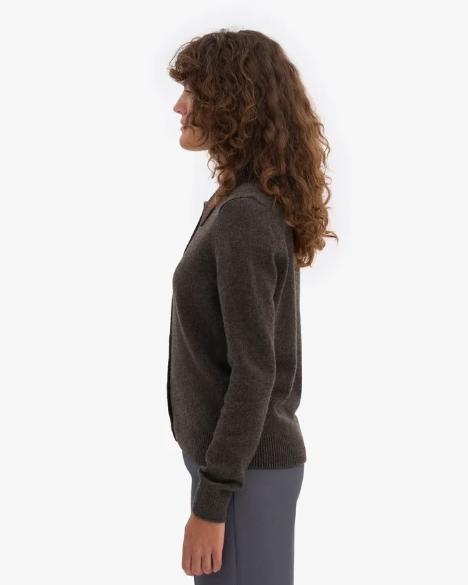 Cardigan de lana merino con cuello para mujer - Marrón café