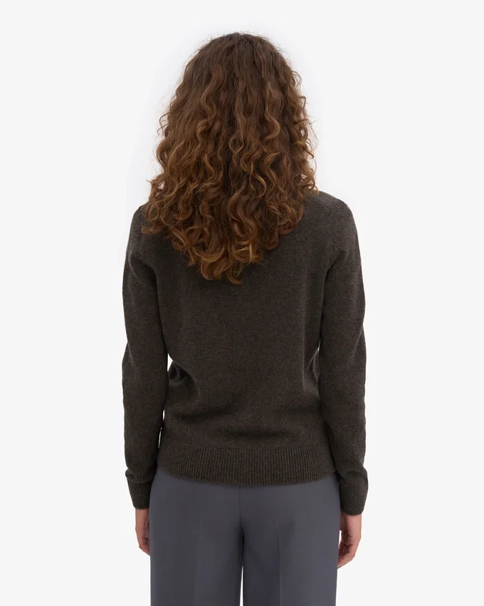 Cardigan de lana merino con cuello para mujer - Marrón café