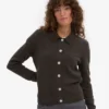 Cardigan de lana merino con cuello para mujer - Marrón café