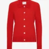 Cardigan de lana merino con cuello para mujer - Rojo mandarina