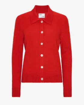 Cardigan de lana merino con cuello para mujer - Rojo mandarina