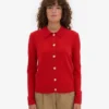 Cardigan de lana merino con cuello para mujer - Rojo mandarina
