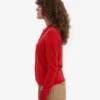 Cardigan de lana merino con cuello para mujer - Rojo mandarina