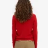 Cardigan de lana merino con cuello para mujer - Rojo mandarina