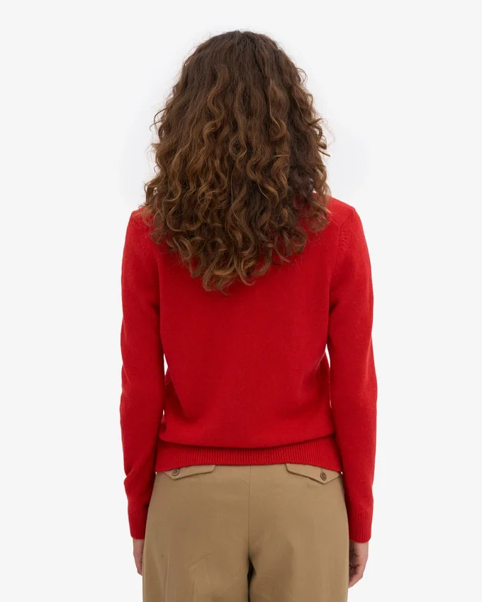 Cardigan de lana merino con cuello para mujer - Rojo mandarina
