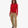 Cardigan de lana merino con cuello para mujer - Rojo mandarina
