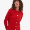 Cardigan de lana merino con cuello para mujer - Rojo mandarina