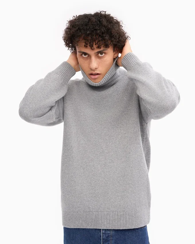 Cuello alto de lana merino - Gris jaspeado