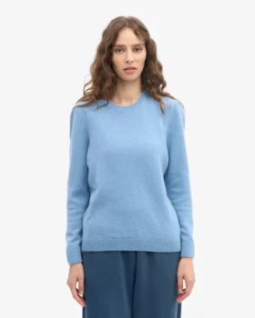 Jersey clásico de lana merino para mujer – Azul mar