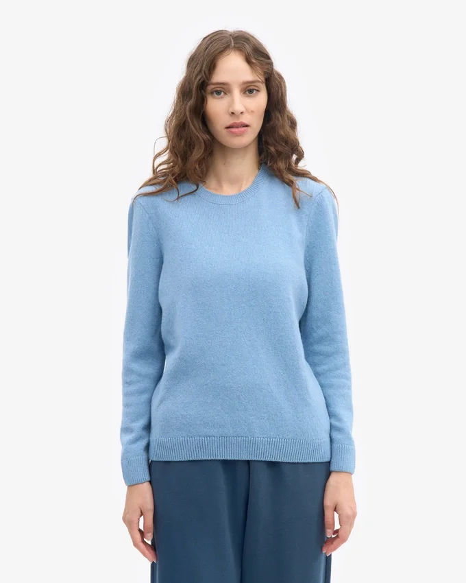 Jersey clásico de lana merino para mujer - Azul mar