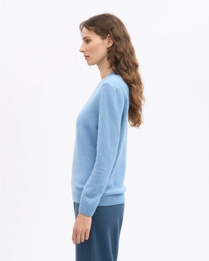 Jersey clásico de lana merino para mujer - Azul mar