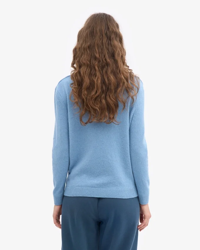 Jersey clásico de lana merino para mujer - Azul mar