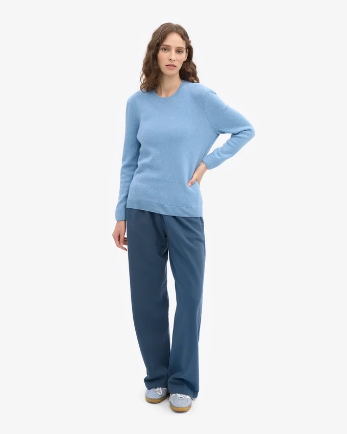 Jersey clásico de lana merino para mujer - Azul mar
