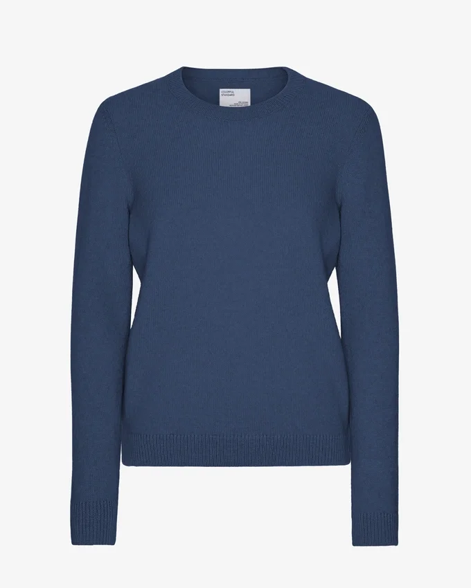 Jersey clásico de lana merino para mujer - Azul petróleo