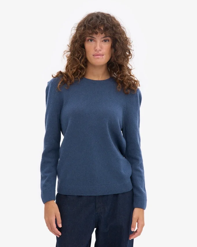 Jersey clásico de lana merino para mujer - Azul petróleo