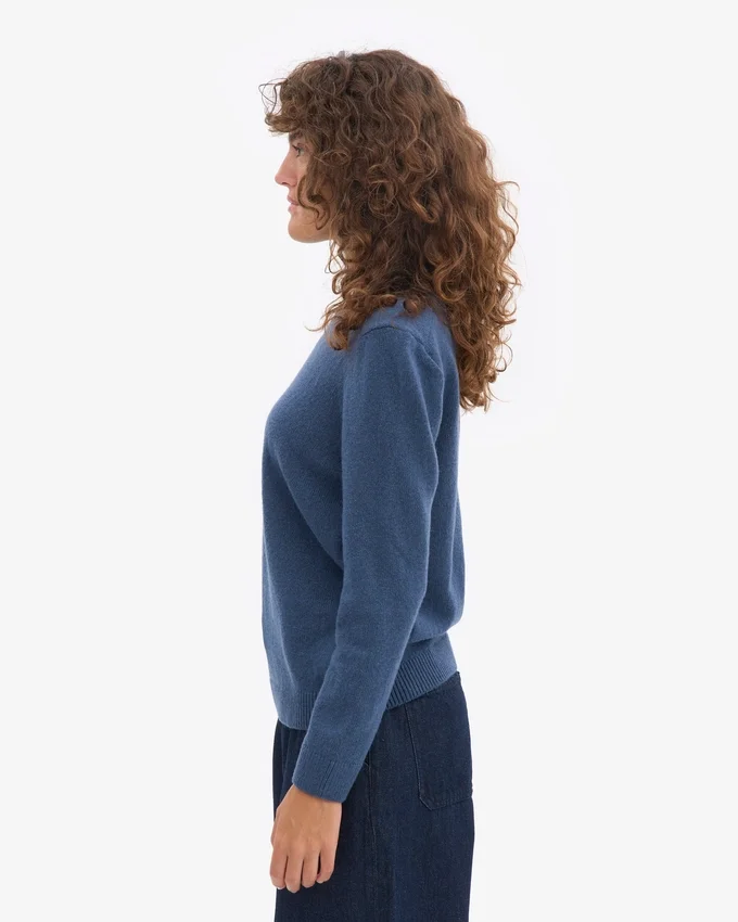 Jersey clásico de lana merino para mujer - Azul petróleo
