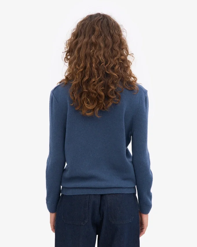 Jersey clásico de lana merino para mujer - Azul petróleo