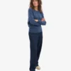 Jersey clásico de lana merino para mujer - Azul petróleo