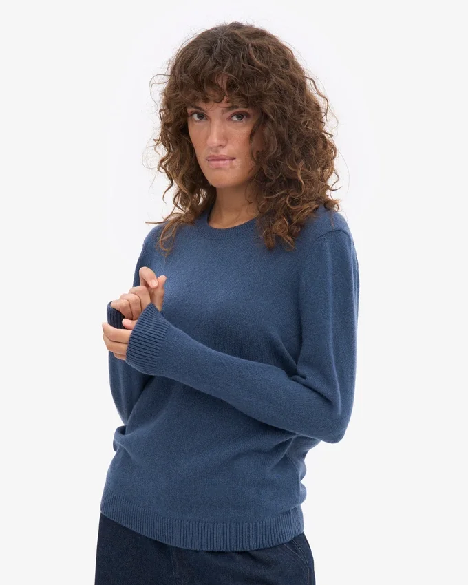 Jersey clásico de lana merino para mujer - Azul petróleo