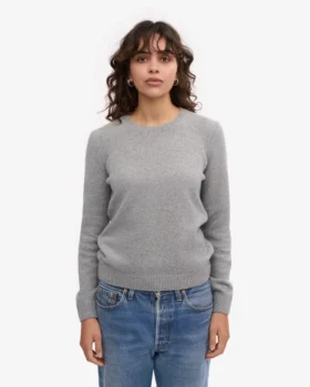 Jersey clásico de lana merino para mujer – Gris jaspeado