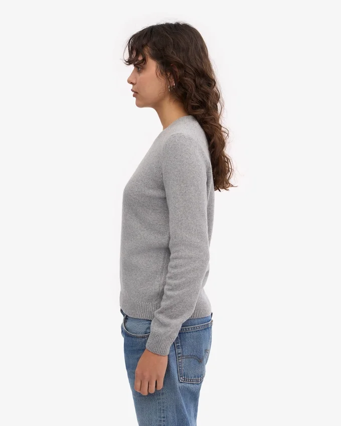 Jersey clásico de lana merino para mujer - Gris jaspeado