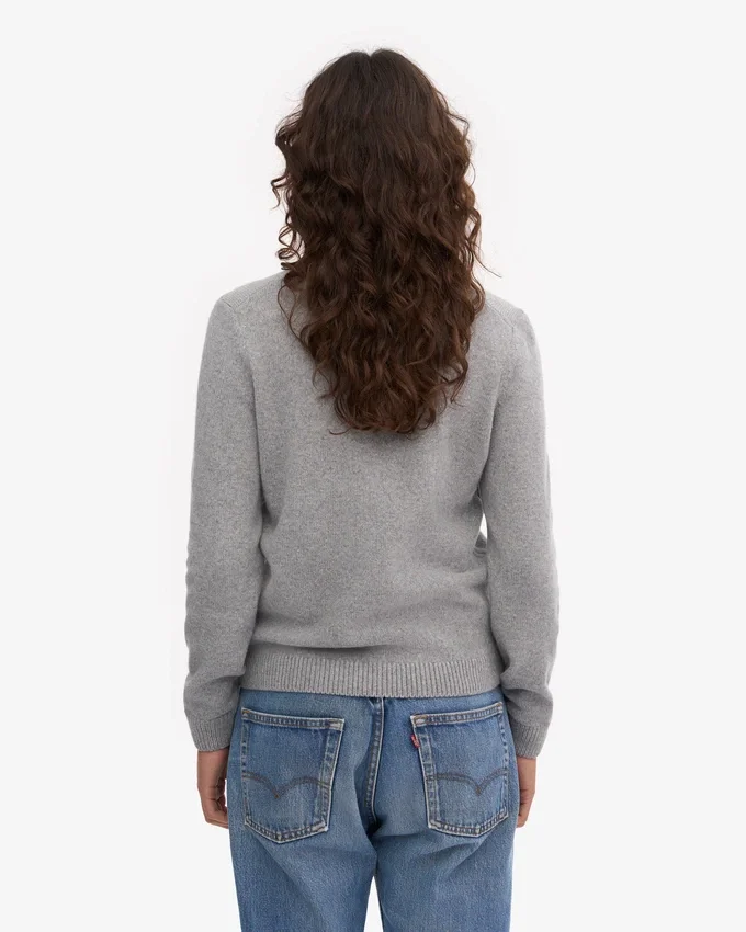 Jersey clásico de lana merino para mujer - Gris jaspeado