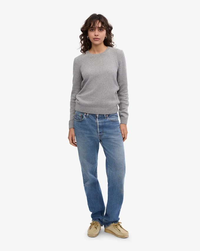 Jersey clásico de lana merino para mujer - Gris jaspeado