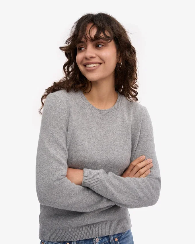 Jersey clásico de lana merino para mujer - Gris jaspeado