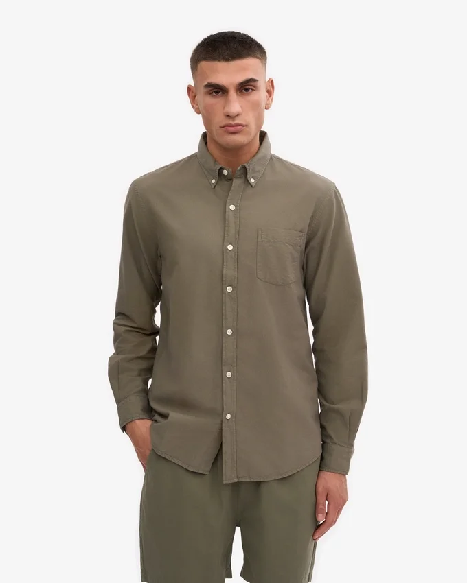 Organic Button Down Shirt - Verde oliva polvoriento